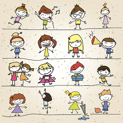 手绘卡通抽象快乐的小朋友图片下载