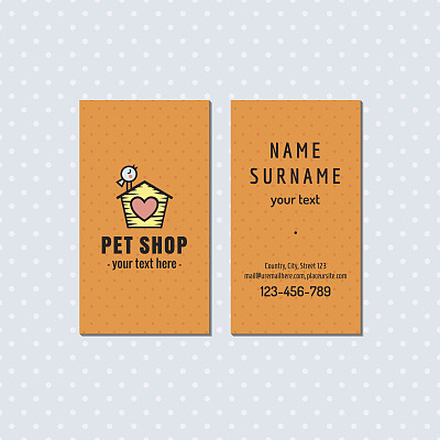 宠物店橙色矢量名片。可爱的鸟标志。图片下载