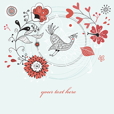 情人节贺卡上有鲜花和小鸟图片下载