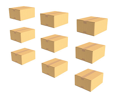 3D插图硬纸板九个盒子图片下载