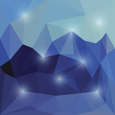 抽象亮蓝色三角形几何背景与耀眼的灯光图片下载