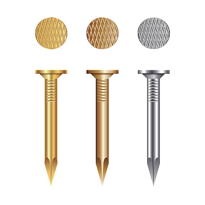 逼真的金属指甲设置孤立的白色背景。图片下载