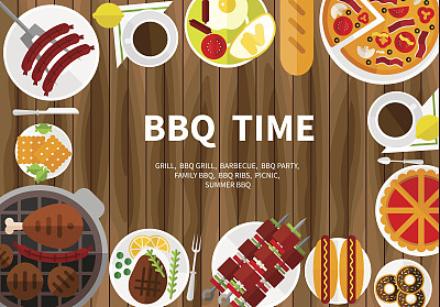 烹饪横幅与烧烤俯视图，图片下载