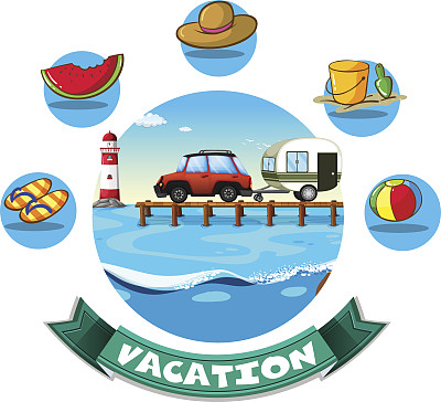 度假主题与马车和海滩对象图片下载