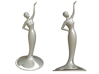 女人时尚雕像白色光泽奖杯模特的身体连衣裙。图片下载