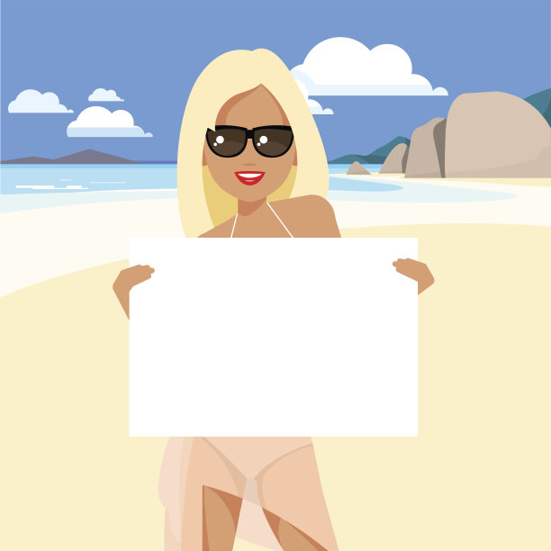 海滩上穿着比基尼和帕雷奥的可爱女孩。图片下载