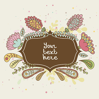 手绘花卉框架，矢量抽象背景图片下载