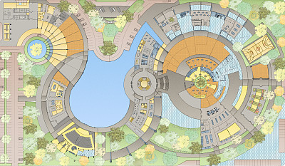 水彩平面布置图酒店图片下载