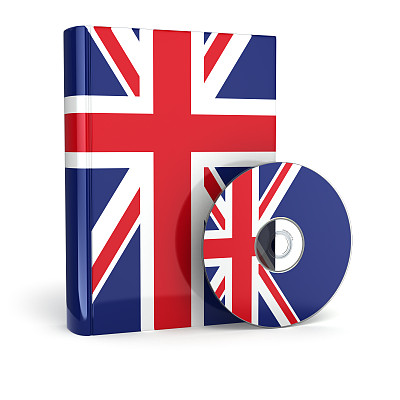 英文书在国旗封面和CD。图片下载