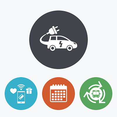 电动汽车标志图标。掀背车的象征。图片下载