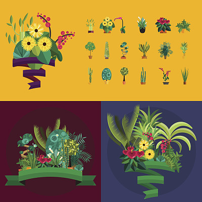 花店。植物成分。花店平面设计。图片下载