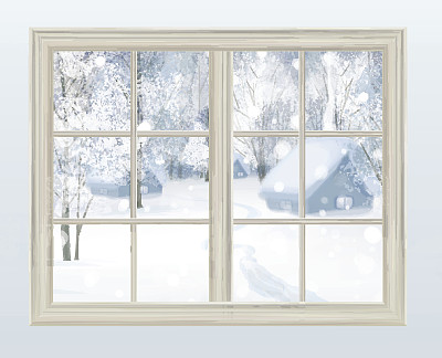 带有积雪背景的矢量窗口。素材图片