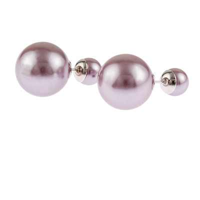 淡紫色珍珠耳钉与银柱侧视图图片下载