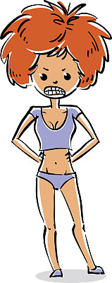 矢量艺术肖像愤怒的年轻女士，面部表情图片下载