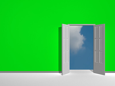 3d渲染的空房间与打开的门。图片下载