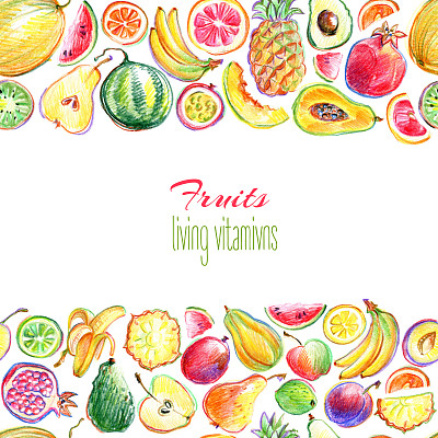 无缝线形图案与手绘明亮时尚的水果图片下载