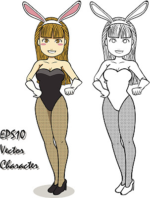 穿着性感兔子服装的女人，矢量涂鸦图片下载