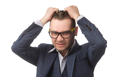 年轻的商人沮丧，孤立的白人图片下载