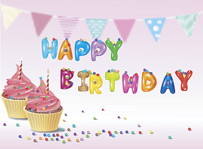 生日背景与杯子蛋糕图片下载