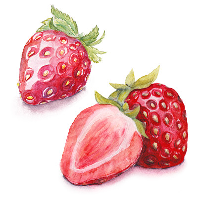 两套孤立的水彩草莓图片下载