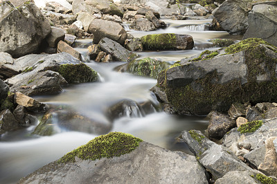 在幽静的溪流中流过岩石的水图片下载