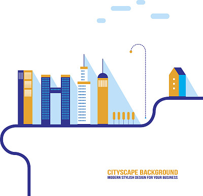 城市景观背景城市建筑轮廓平面设计图片下载