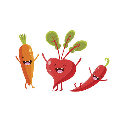 胡萝卜，甜菜根和胡椒卡通朋友图片下载