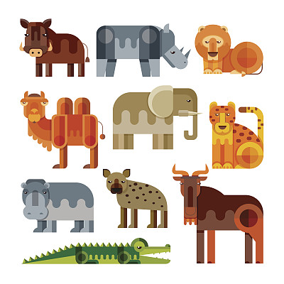 几何平坦的非洲动物。图片下载