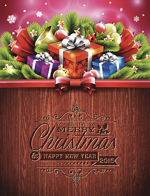 雕刻圣诞快乐和新年快乐印刷设计图片下载