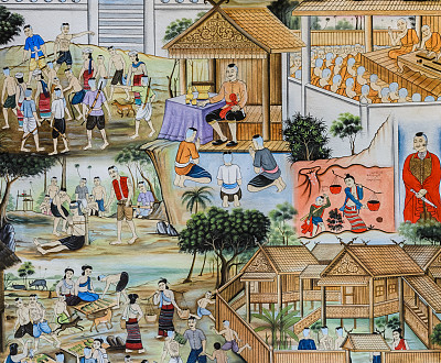 泰国壁画描绘了泰国人过去的生活图片下载