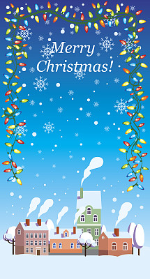 圣诞卡片设计模板与小镇图片下载