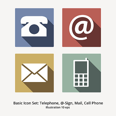 基本的图标设置:电话，在标志，邮件和手机。现代F图片下载