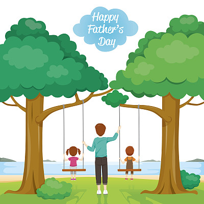 父亲关心坐在秋千上的孩子图片下载