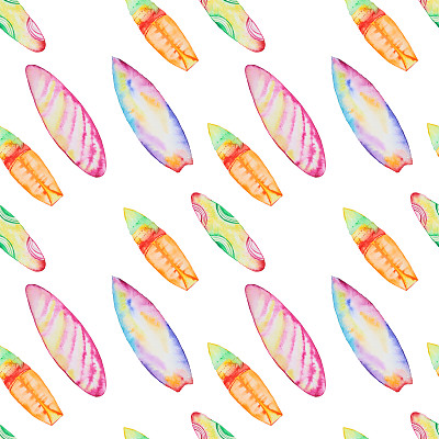 冲浪板水彩无缝图案图片下载