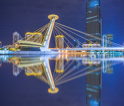 天津市区夜景，中国。图片下载