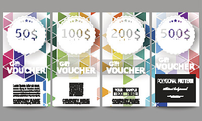 一套礼品券模板。抽象多彩的商业背景，现代图片下载