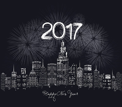 2017年新年快乐，用闪耀的烟花写，并带领图片下载