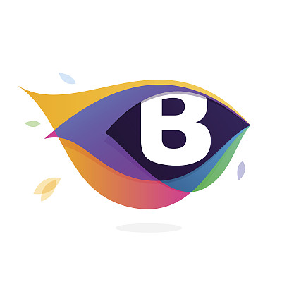字母B在孔雀羽毛图标。图片下载