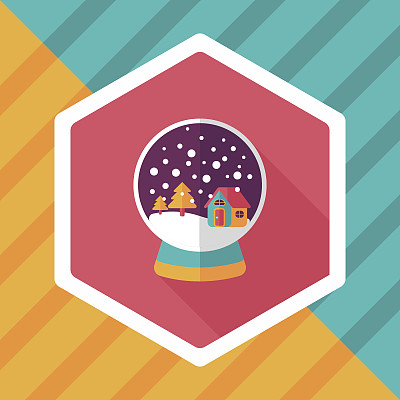 雪花球和礼品平面图标与长影子图片下载