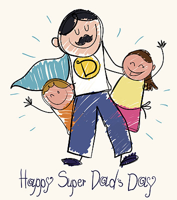 父亲节和孩子们一起画画和超级爸爸图片下载