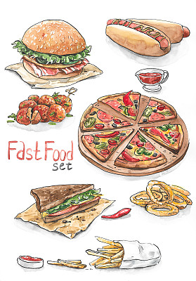 快餐套餐-披萨，热狗，汉堡图片下载