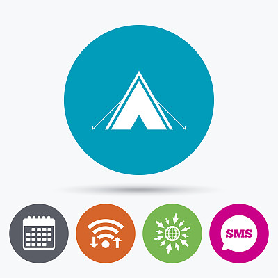 旅游帐篷标志图标。露营的象征。图片下载