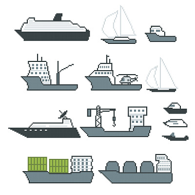 像素水传输图标设置。老式的电脑图形风格。图片下载