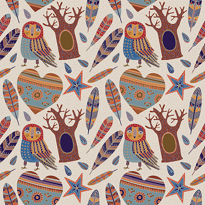 带有装饰元素的猫头鹰图片下载