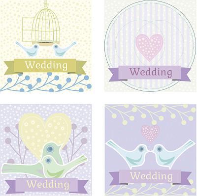 彩色婚礼插图与爱的鸽子图片下载