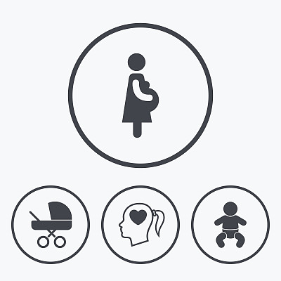 孕妇图标。婴儿，怀孕，婴儿车。图片下载