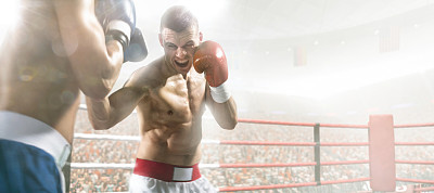 两个职业拳击手正在竞技场上格斗图片下载