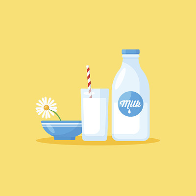 奶瓶和牛奶杯，健康饮食理念图片下载