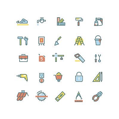 建筑，家居维修，建筑工具向量线性图标集图片下载