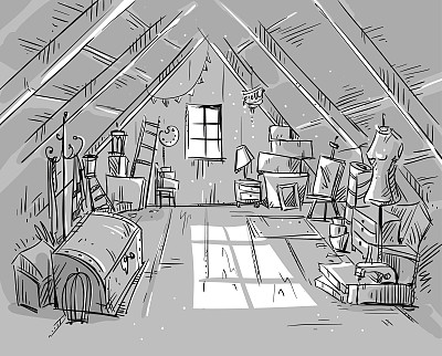 旧阁楼，矢量插图图片下载